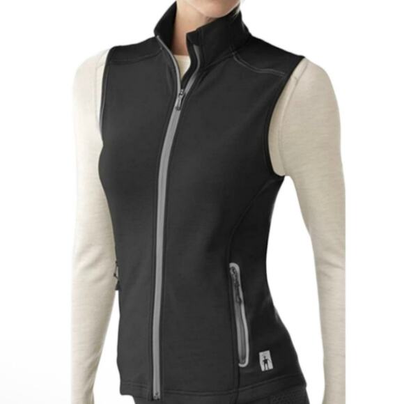 Smartwool PhD HyFi Merino Wool Vest Black Full Zip Gray Trim Size M Zip Pockets - Picture 1 of 9